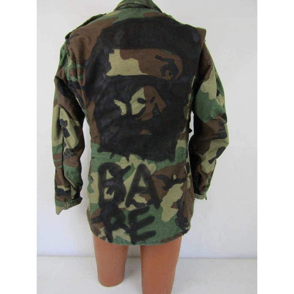 VTG 80s Military Camo Coat Field Jacket Hoodie M65 Woodland Punk Cargo Mens XS - Picture 2 of 14